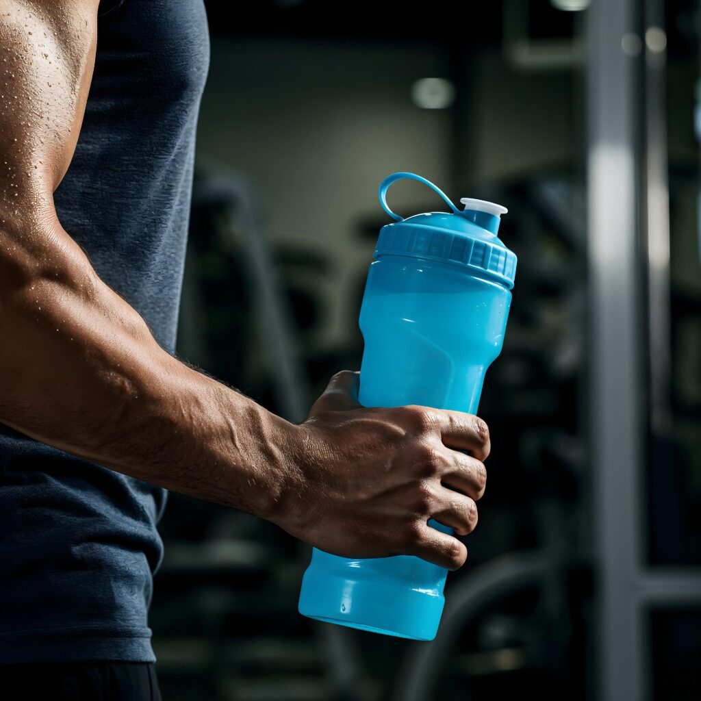 man holding blue water bottle gym (1)